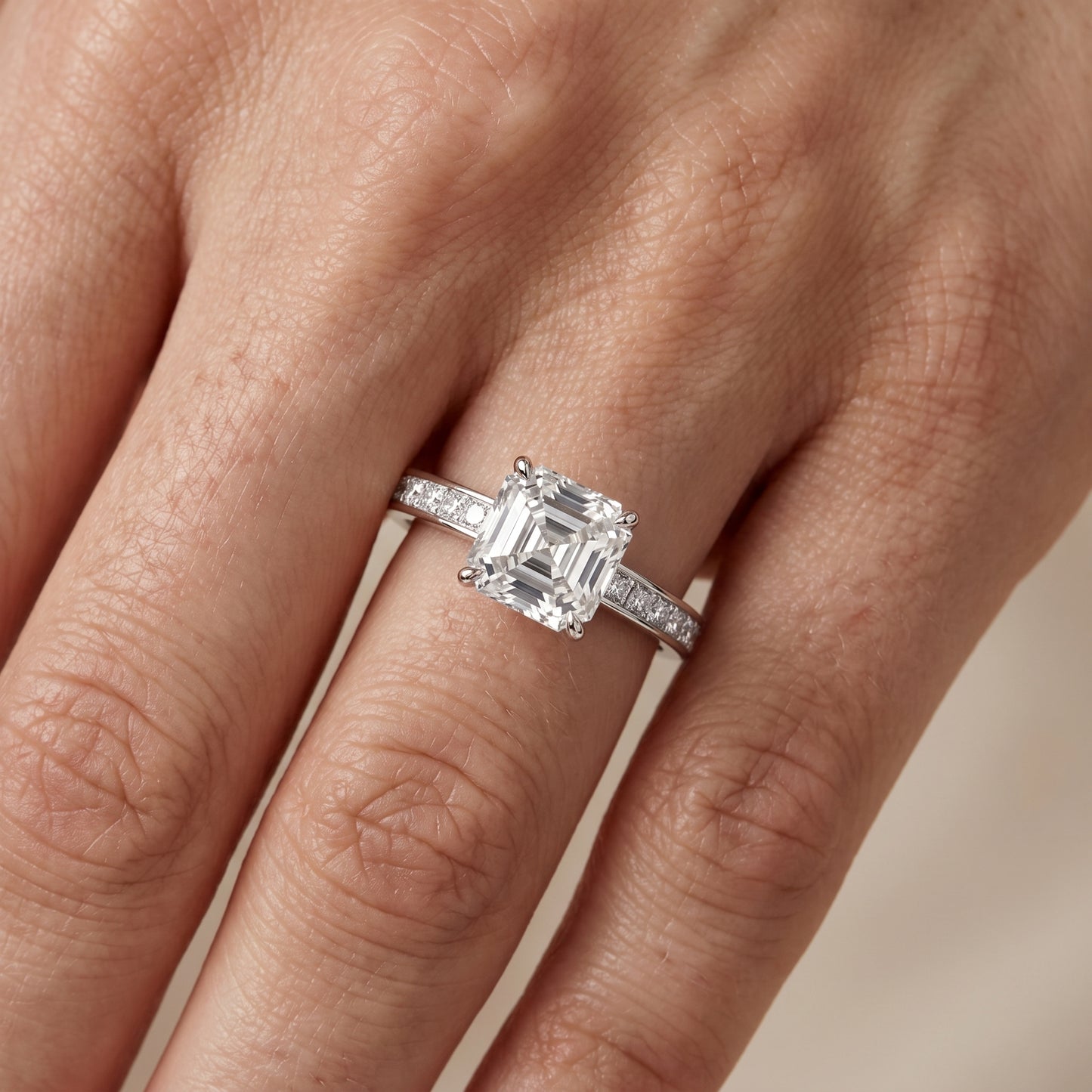 Brielle Channel Set Solitaire Asscher Diamond Ring in Silver - lifestyle.jpg