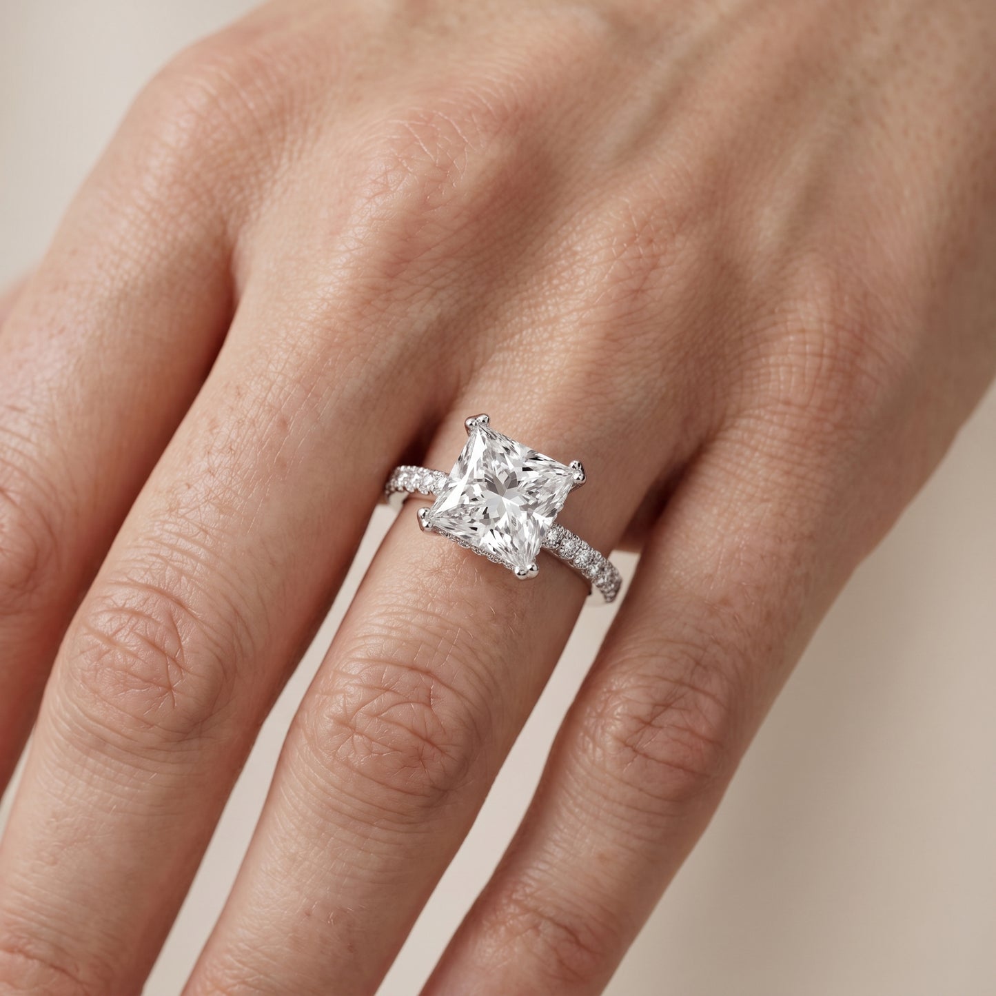 Violet Hidden Halo Pavé Princess Diamond Ring in Silver - lifestyle.jpg
