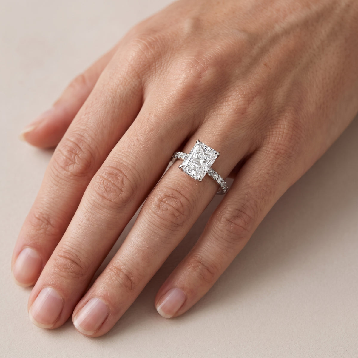 Maya Hidden Halo Pavé Radiant Diamond Engagement Ring in Platinum - lifestyle.jpg
