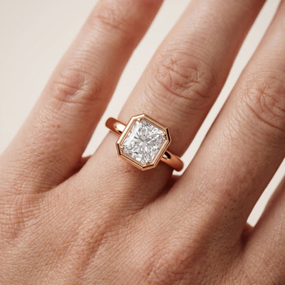 Alina Bezel Solitaire Radiant Diamond Ring in Rose Gold - lifestyle.jpg
