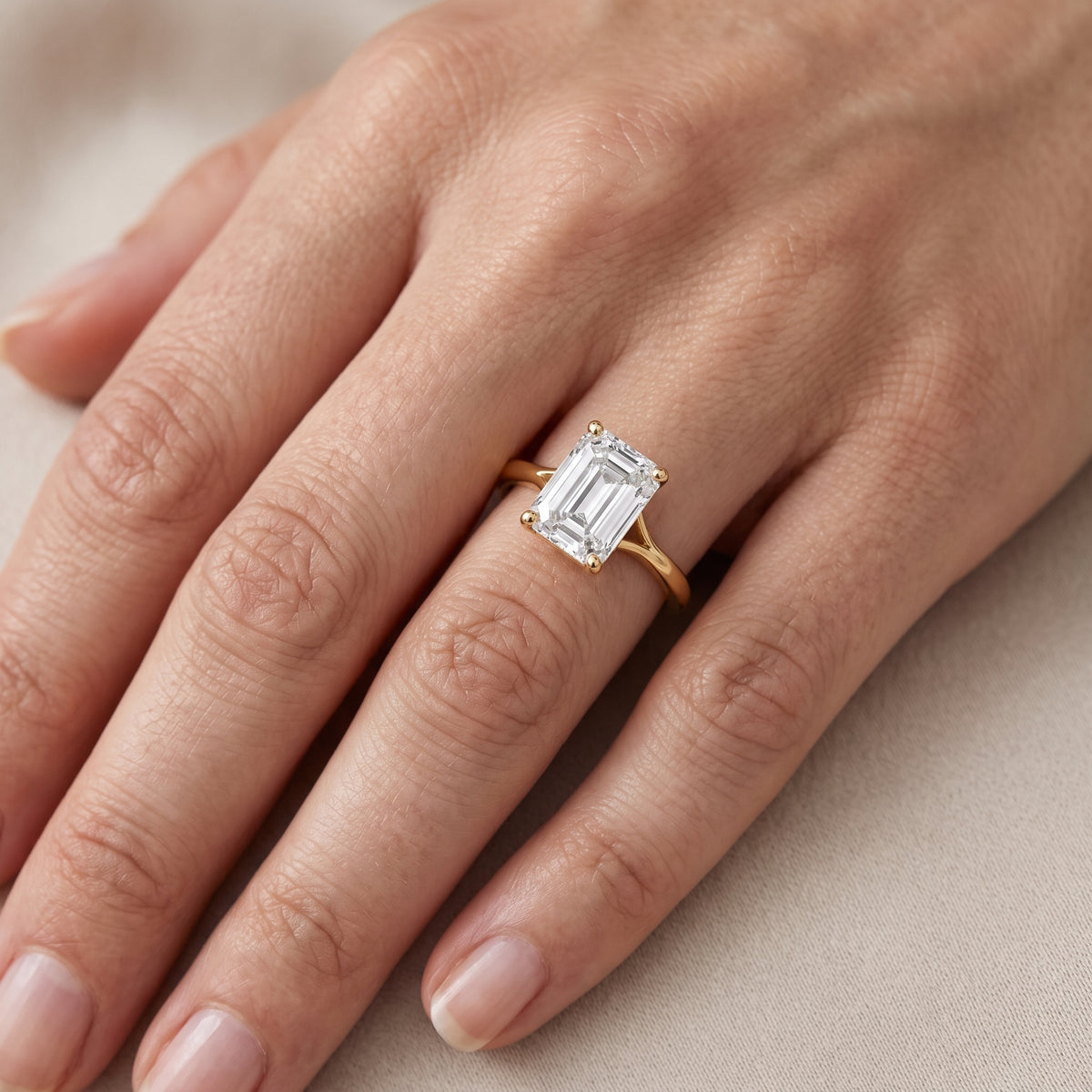 Blanche Solitaire Split Shank Emerald Diamond Engagement Ring in Rose Gold - lifestyle.jpg