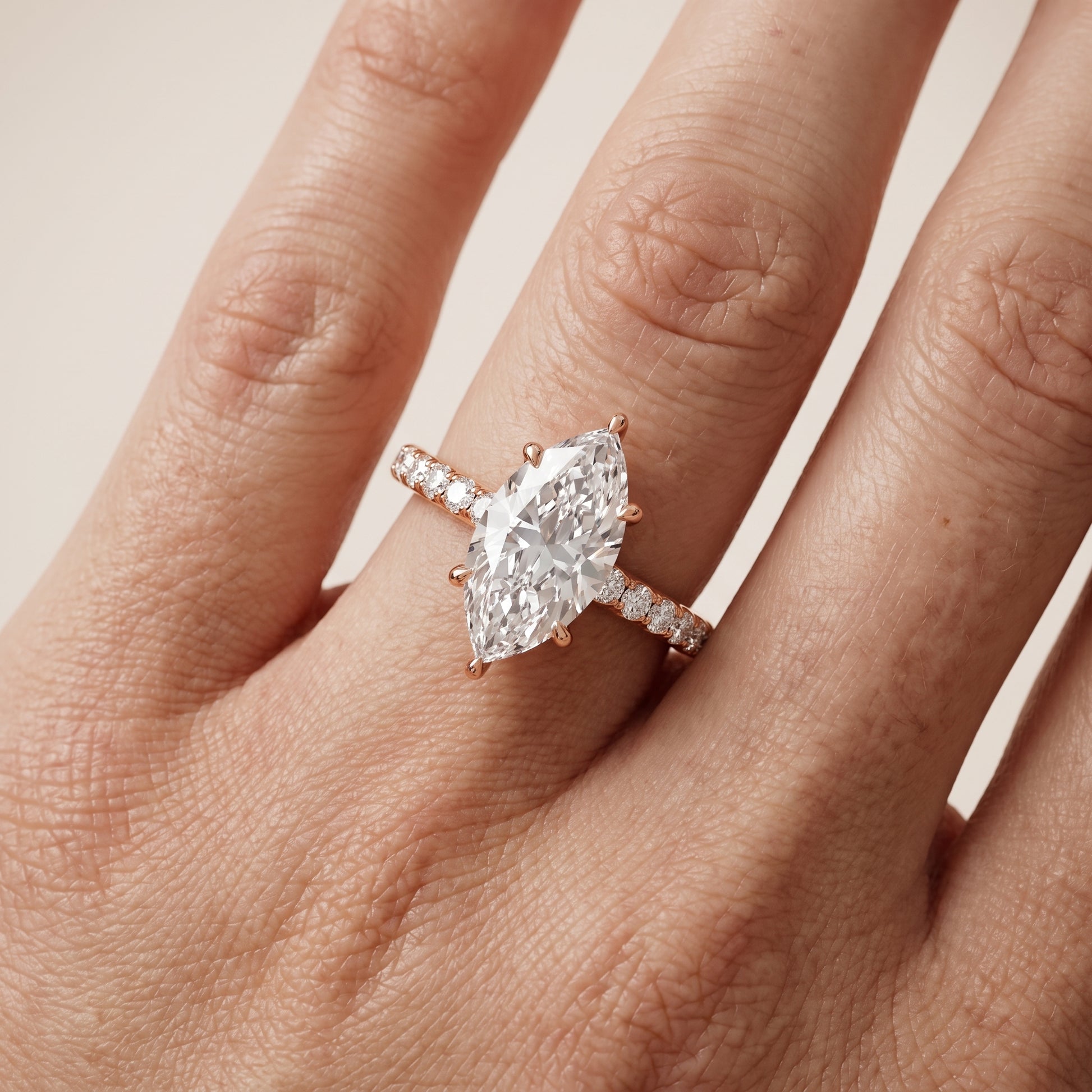 Thea Hidden Halo Pavé Marquise Diamond Engagement Ring in Rose Gold - lifestyle.jpg