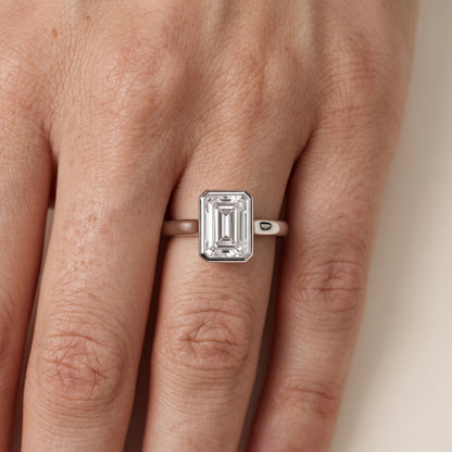 Jolie Bezel Solitaire Emerald Diamond Engagement Ring in Silver - lifestyle.jpg