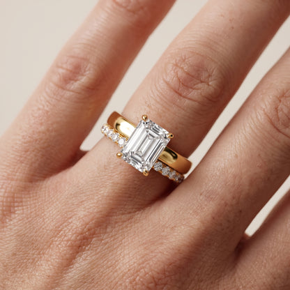 Veda Split Shank Pavé Emerald Diamond Engagement Ring in Yellow Gold - lifestyle.jpg
