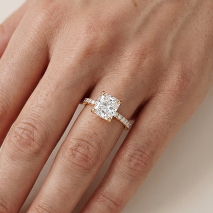Maya Hidden Halo Pavé Radiant Diamond Engagement Ring in Yellow Gold - lifestyle.jpg