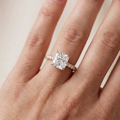 Gia Hidden Halo Pavé Radiant Diamond Ring in Yellow Gold - lifestyle.jpg