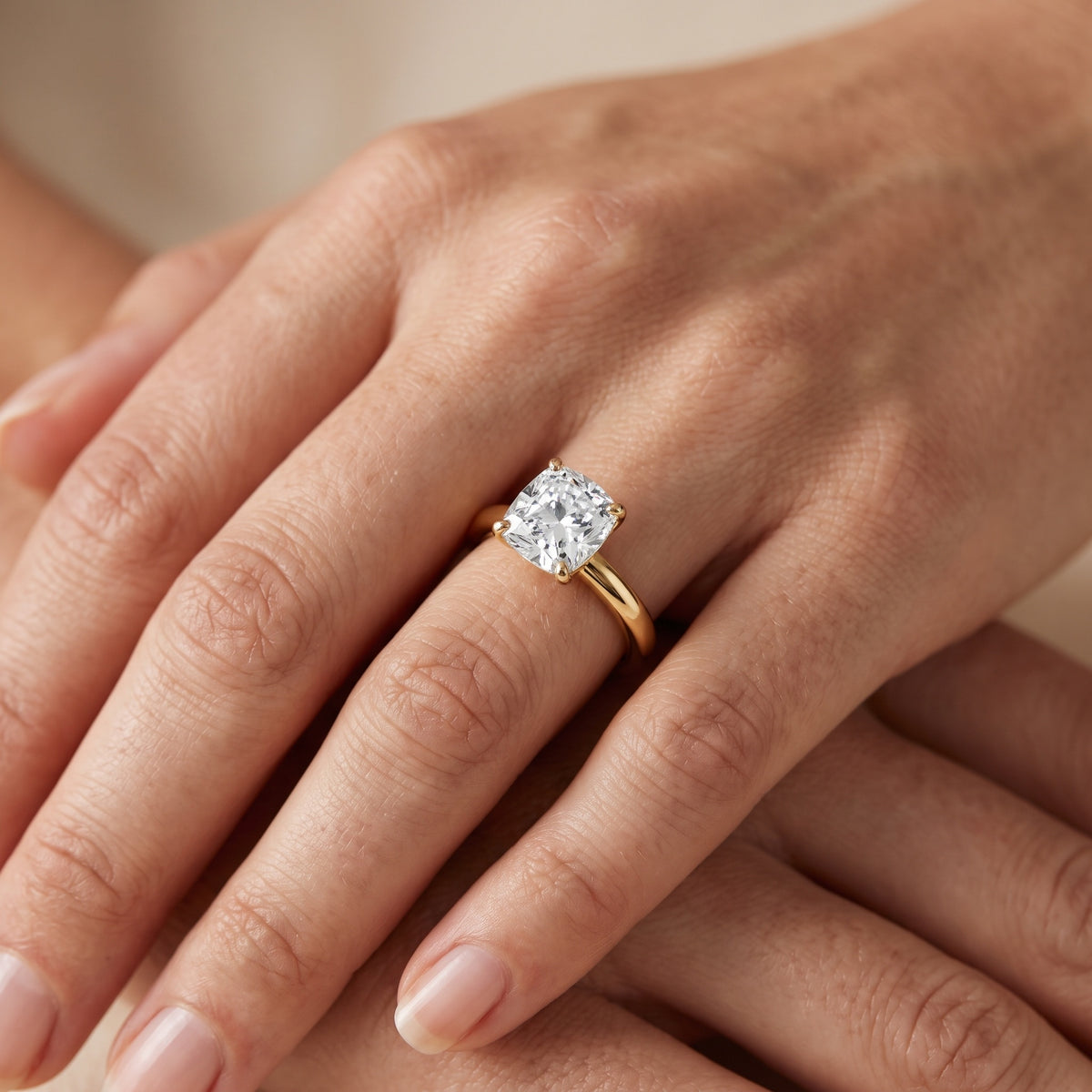 Elspeth Solitaire Cushion Diamond Engagement Ring in Silver - lifestyle.jpg