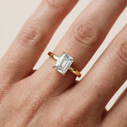 Liana Solitaire Claw Prong Emerald Diamond Engagement Ring in Yellow Gold - lifestyle.jpg