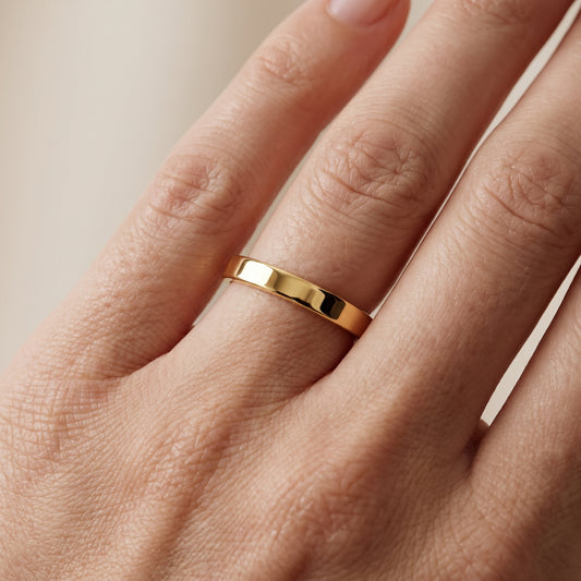 Zoya Classic Flat Wedding Band in Yellow Gold - lifestyle.jpg