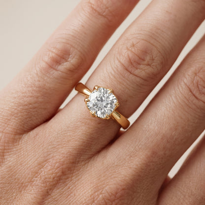 Lucia Solitaire Six-Prong Cushion Diamond Engagement Ring in Yellow Gold - lifestyle.jpg