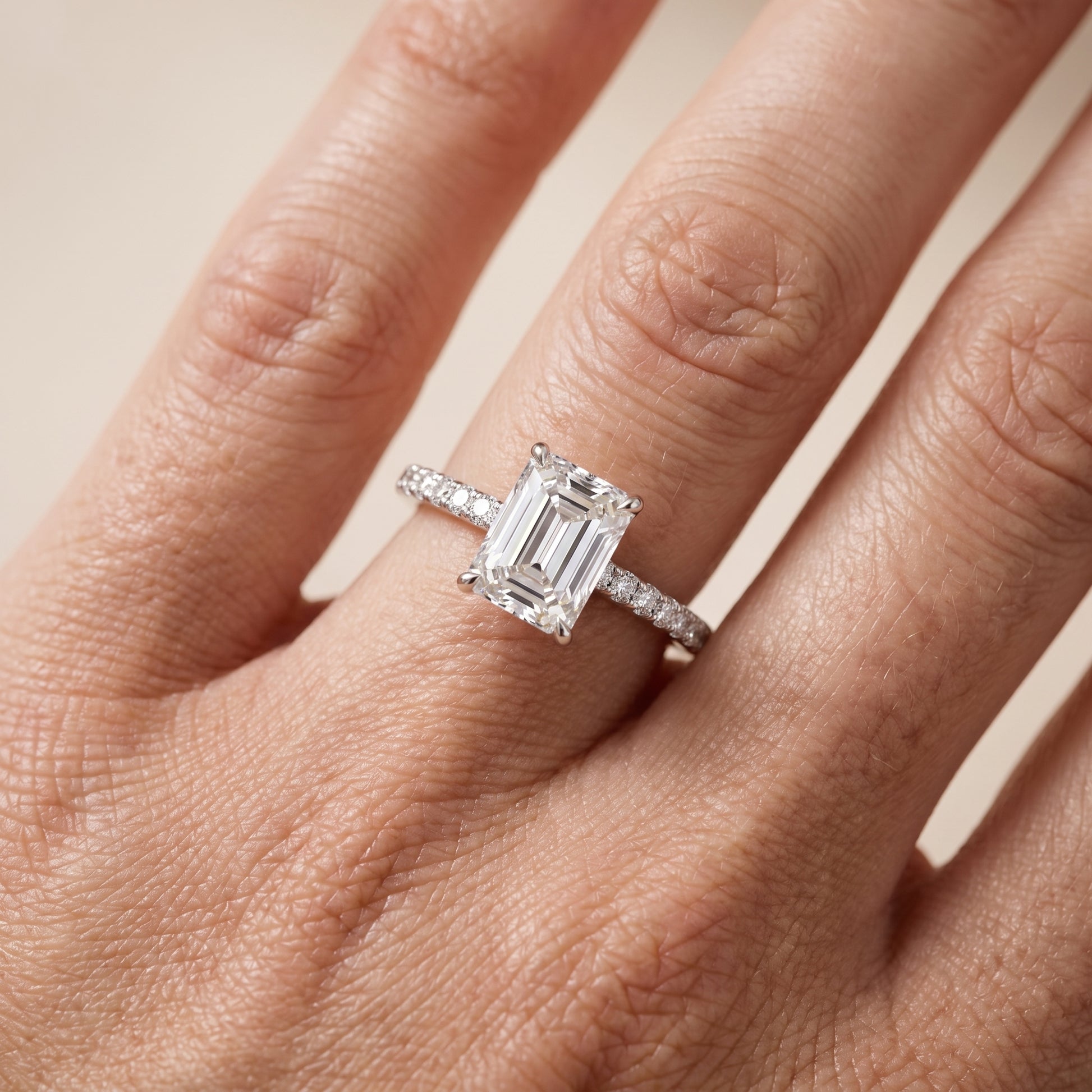 Ione Solitaire Pavé Emerald Diamond Engagement Ring in Silver - lifestyle.jpg