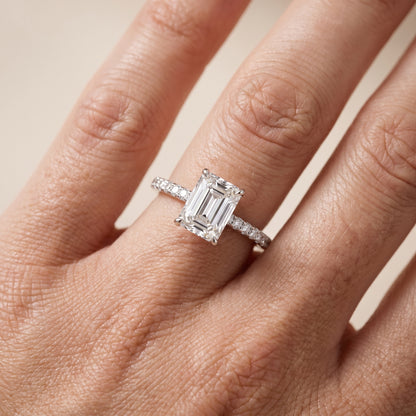 Ione Solitaire Pavé Emerald Diamond Engagement Ring in Silver - lifestyle.jpg