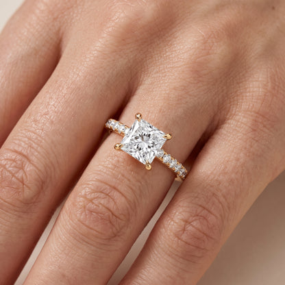 Maya Hidden Halo Pavé Princess Diamond Engagement Ring in Yellow Gold - lifestyle.jpg