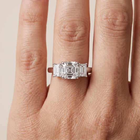 Zoe Three-Stone Asscher Diamond Ring in White Gold - lifestyle.jpg