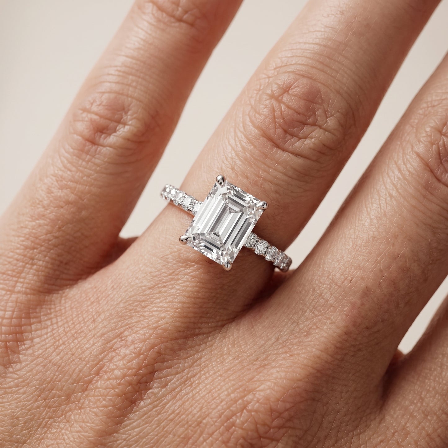 Thea Hidden Halo Pavé Emerald Diamond Engagement Ring in Silver - lifestyle.jpg