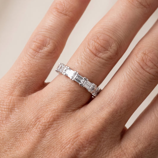 Melina Shared Prong Emerald Diamond Half Eternity Band in White Gold - lifestyle.jpg