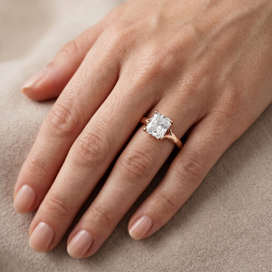 Nell Split Shank Solitaire Radiant Diamond Engagement Ring in Rose Gold - lifestyle.jpg