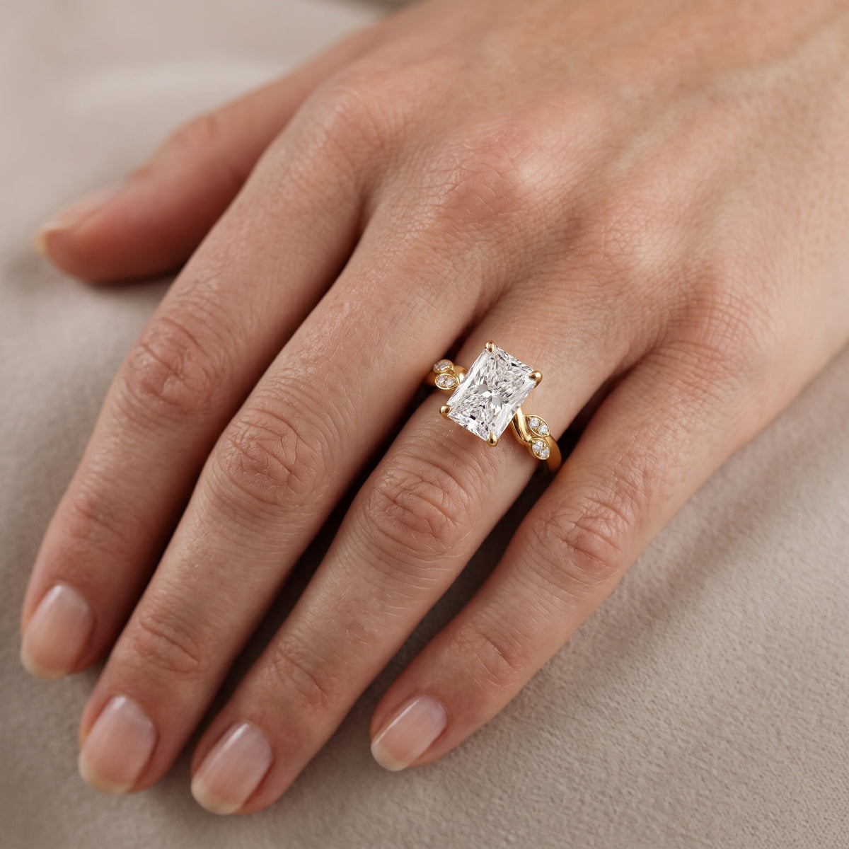 Robin Leaf Twist Radiant Diamond Engagement Ring in Silver - lifestyle.jpg