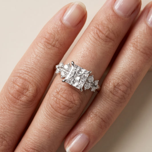 Mirabelle Cluster Princess Diamond Engagement Ring in Platinum - lifestyle.jpg