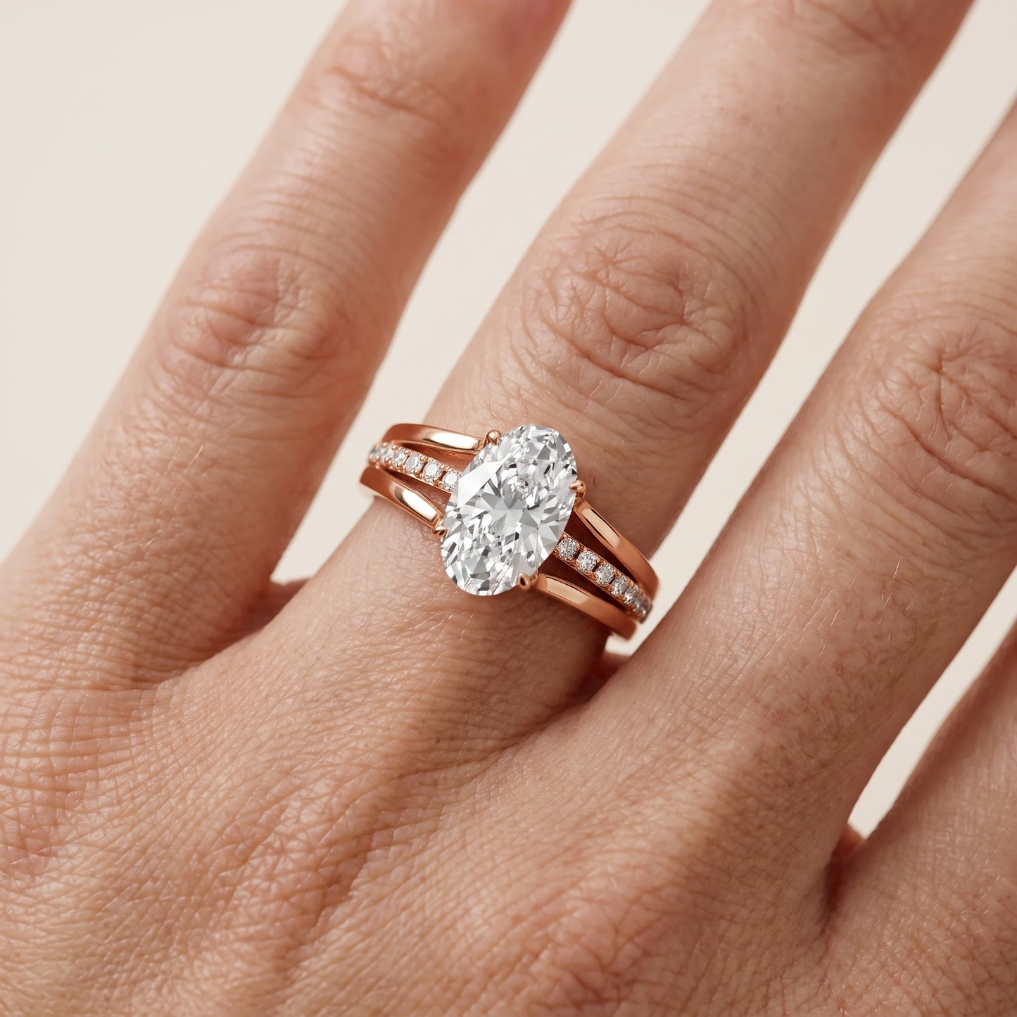 Scarlett Split Shank Pavé Oval Diamond Ring in Rose Gold - lifestyle.jpg
