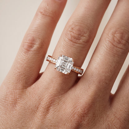 Rhea Sidestone Pavé Asscher Diamond Engagement Ring in Rose Gold - lifestyle.jpg
