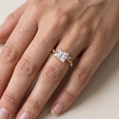 Vivian Leaf Princess Diamond Engagement Ring in Silver - lifestyle.jpg