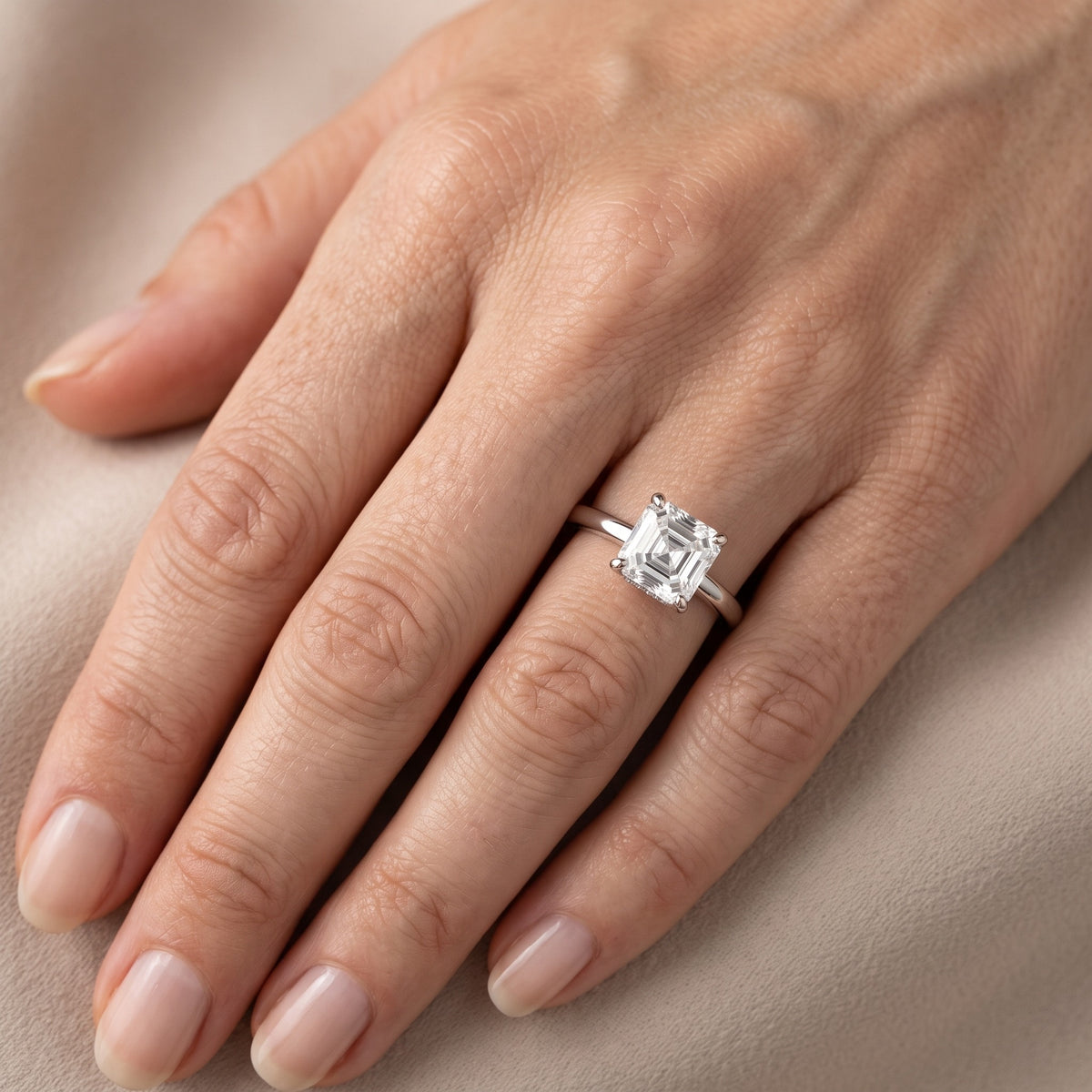Charlotte Charm Solitaire Asscher Diamond Engagement Ring in Silver - lifestyle.jpg
