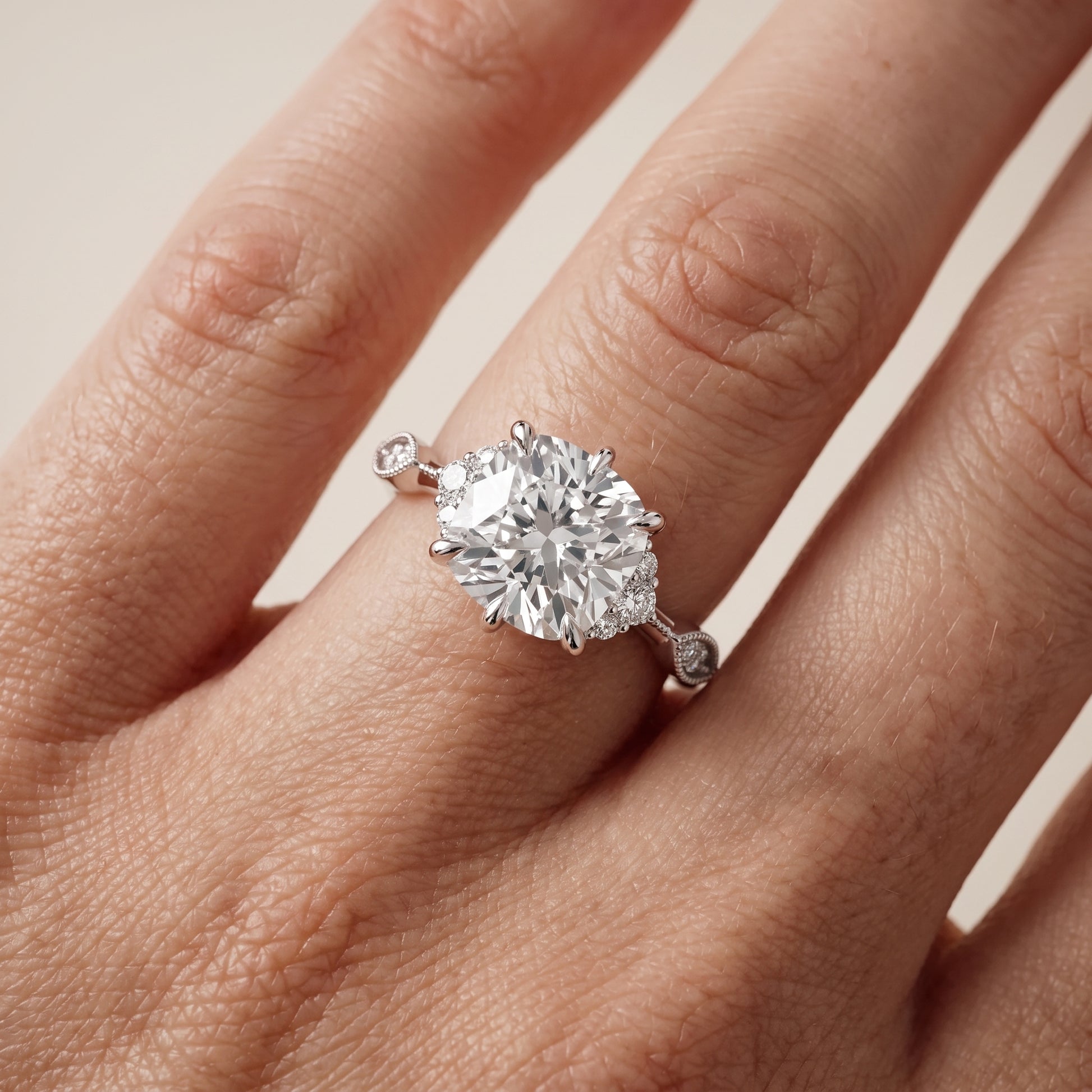 Naomi Vintage Milgrain Cushion Diamond Engagement Ring in Silver - lifestyle.jpg
