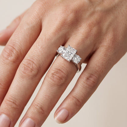 Callie Three-Stone Trellis Radiant Diamond Engagement Ring in Platinum - lifestyle.jpg