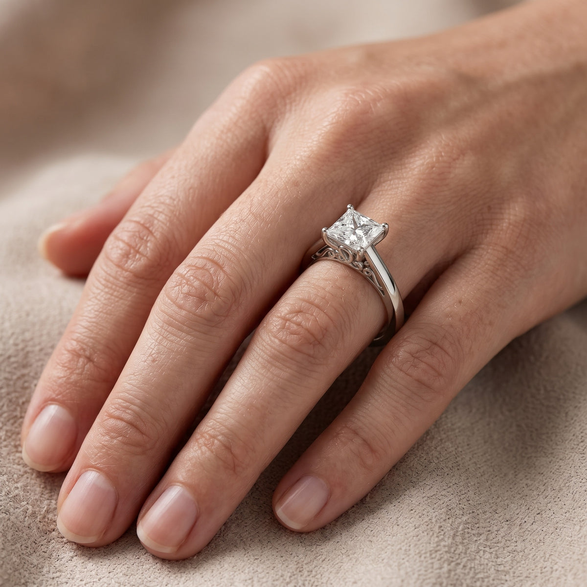 Iris Vintage Princess Diamond Engagement Ring in Platinum - lifestyle.jpg