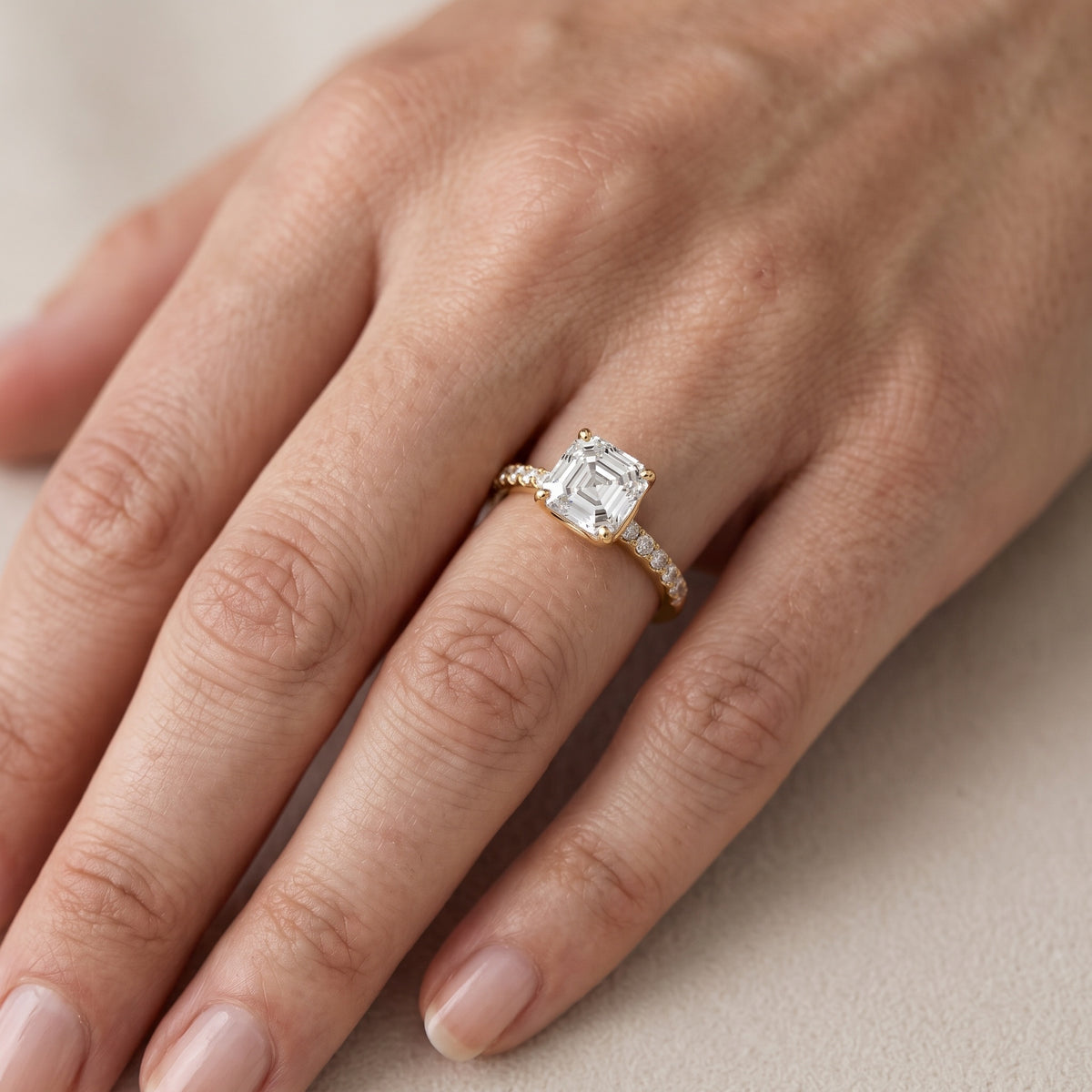 Brea Twist Pavé Asscher Diamond Engagement Ring in Platinum - lifestyle.jpg