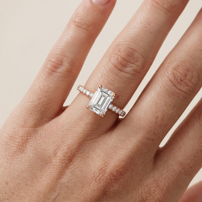 Maya Hidden Halo Pavé Emerald Diamond Engagement Ring in Rose Gold - lifestyle.jpg
