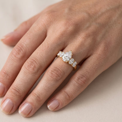 Judith Statement Five-Stone Pear Diamond Engagement Ring in Yellow Gold - lifestyle.jpg