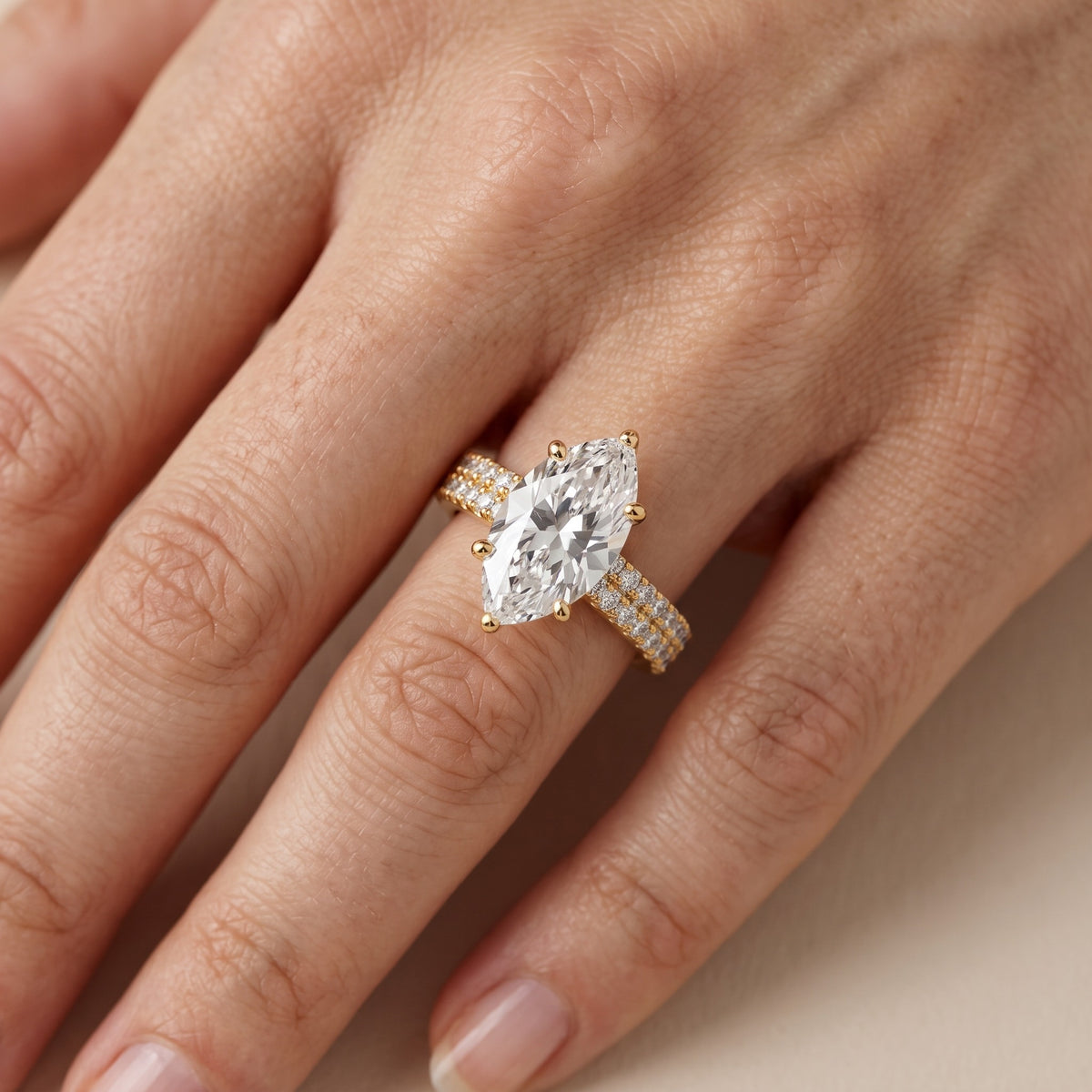 Allison Wide Band Pavé Marquise Diamond Engagement Ring in Rose Gold - lifestyle.jpg