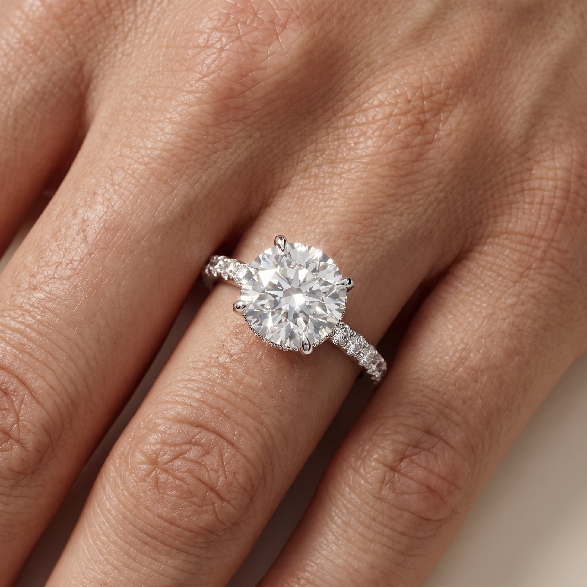 Thea Hidden Halo Pavé Round Diamond Engagement Ring in Silver - lifestyle.jpg