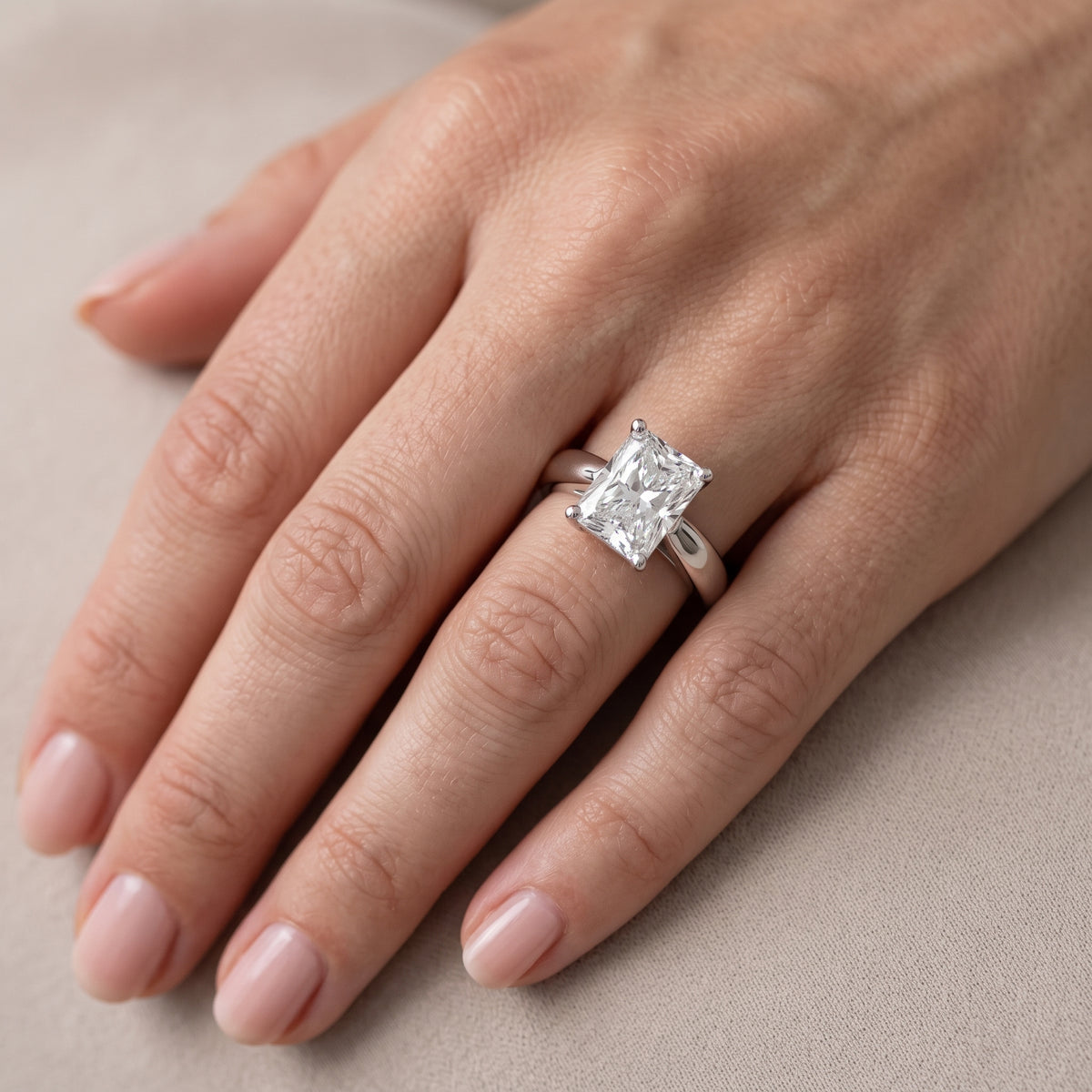 Talia Solitaire Twist Radiant Diamond Engagement Ring in Silver - lifestyle.jpg