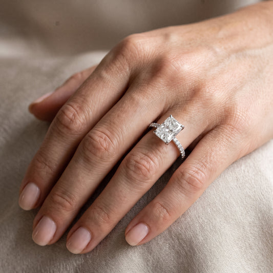 Annabel Pavé Solitaire Radiant Diamond Engagement Ring in Platinum - lifestyle.jpg