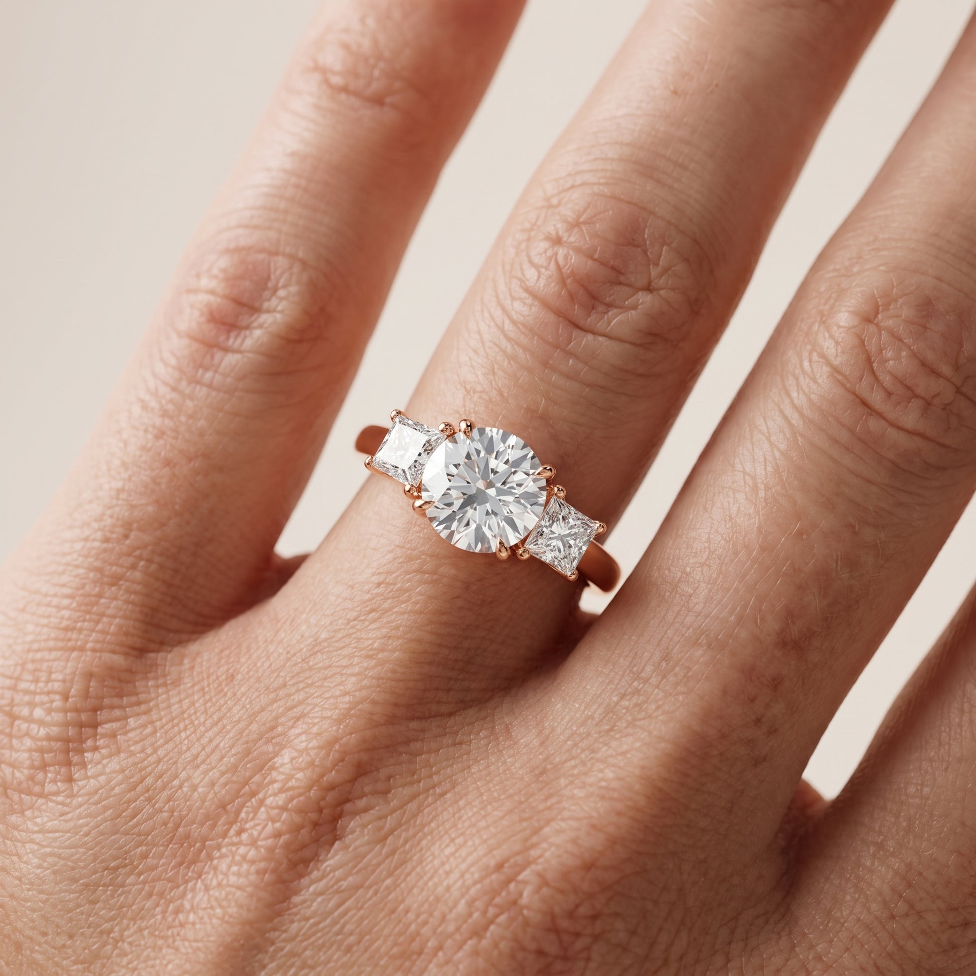 Sienna Three-Stone Round Diamond Ring in Rose Gold - lifestyle.jpg