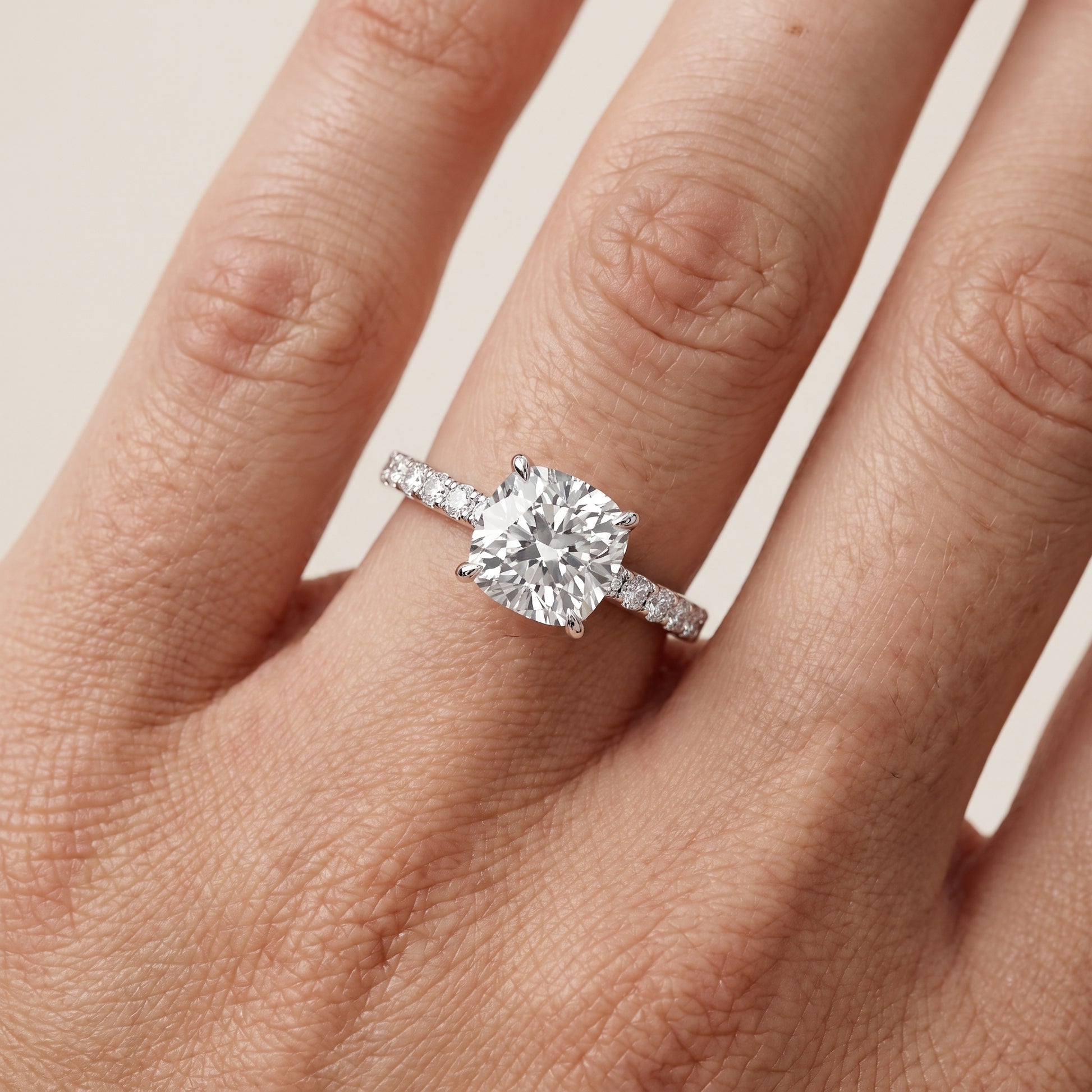 Thea Hidden Halo Pavé Cushion Diamond Engagement Ring in White Gold - lifestyle.jpg