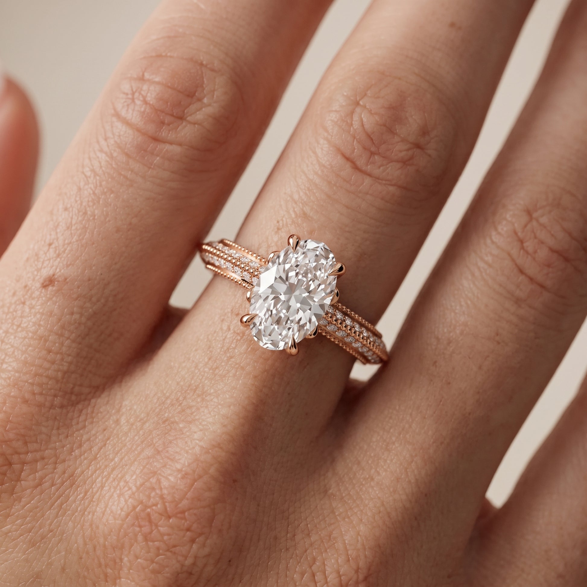 Indie Vintage Milgrain Oval Diamond Engagement Ring in Rose Gold - lifestyle.jpg