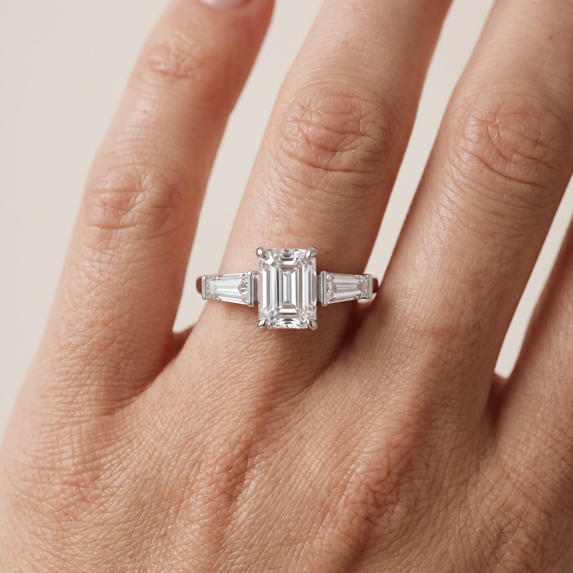 Layla Tapered Baguette Emerald Diamond Ring in Silver - lifestyle.jpg