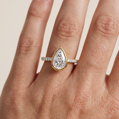 Cora Bezel Pavé Pear Diamond Ring in Yellow Gold - lifestyle.jpg