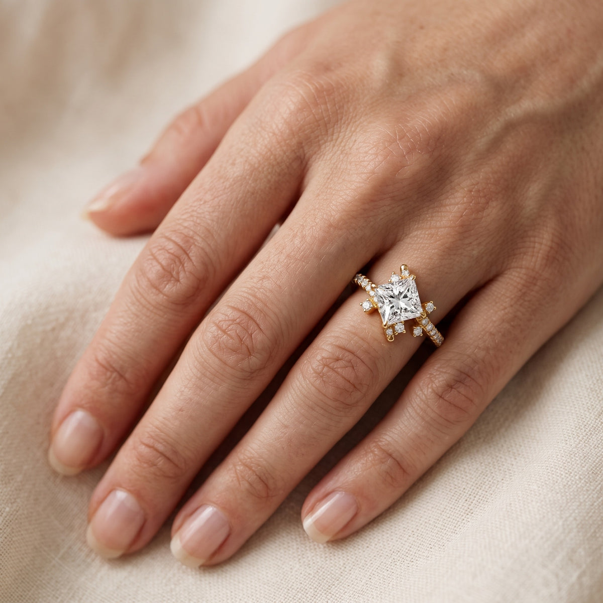 Agnes Bypass Pavé Princess Diamond Engagement Ring in White Gold - lifestyle.jpg