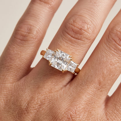 Sienna Three-Stone Radiant Diamond Ring in Yellow Gold - lifestyle.jpg