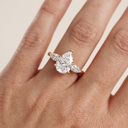 Faye Three-Stone Trellis Pear Diamond Ring in Rose Gold - lifestyle.jpg