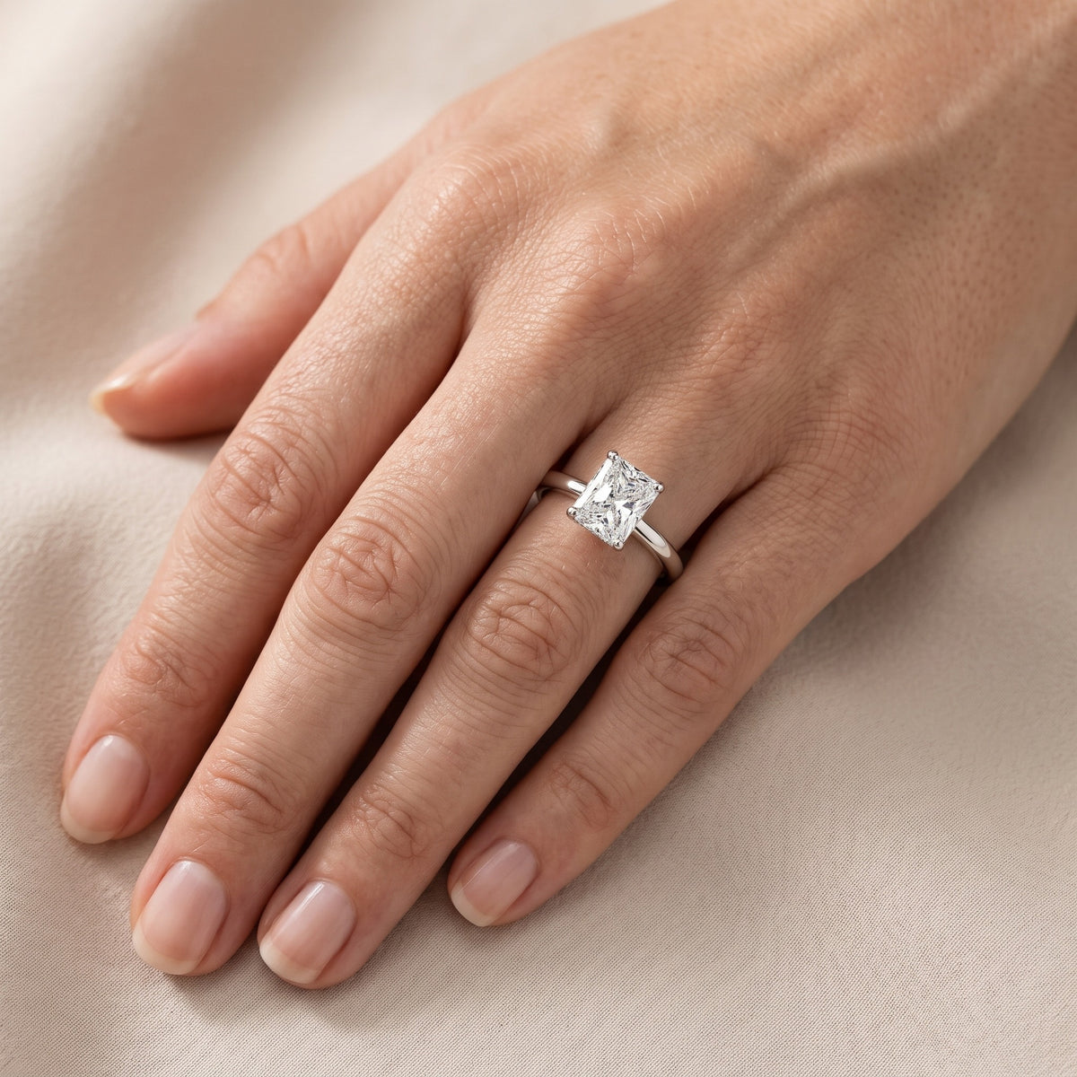 Charlotte Charm Solitaire Radiant Diamond Engagement Ring in White Gold - lifestyle.jpg