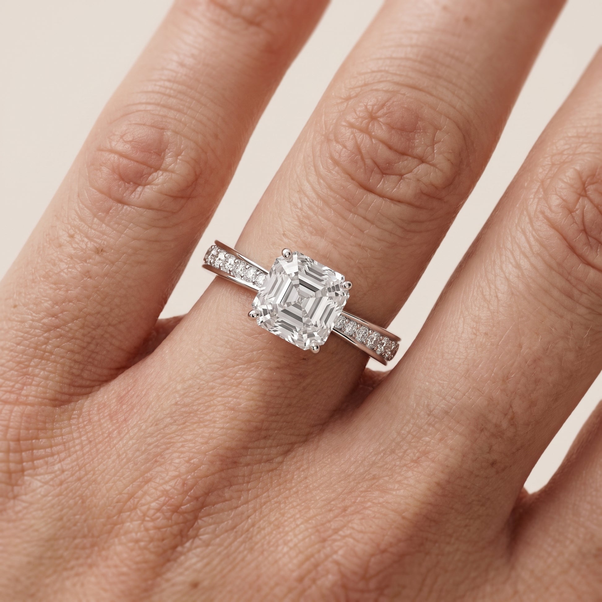 Rhea Sidestone Pavé Asscher Diamond Engagement Ring in Platinum - lifestyle.jpg