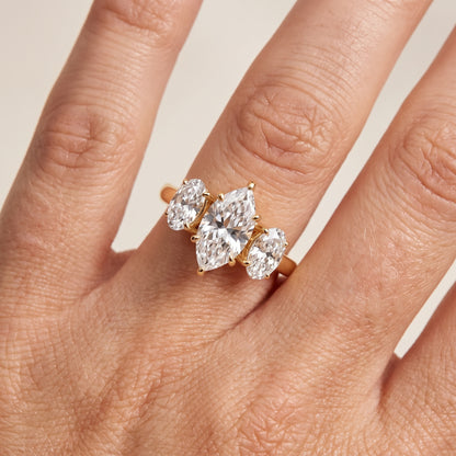 Lila Three-Stone Marquise Diamond Ring in Yellow Gold - lifestyle.jpg