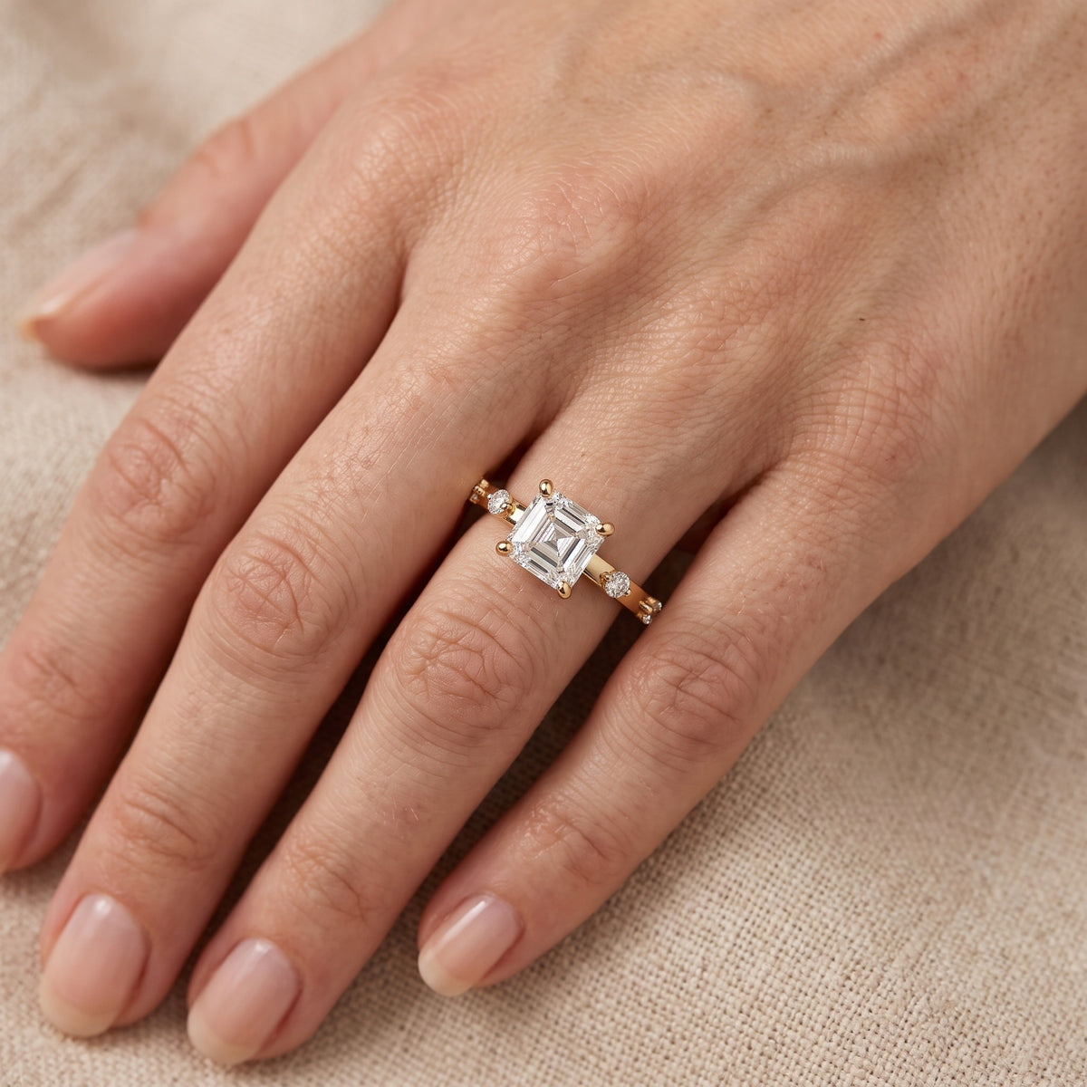 Elena Radiance Solitaire Asscher Diamond Engagement Ring in Yellow Gold - lifestyle.jpg