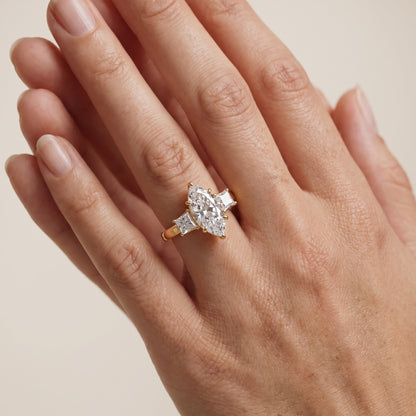 Selena Three-Stone Basket Marquise Diamond Ring in Yellow Gold - lifestyle.jpg